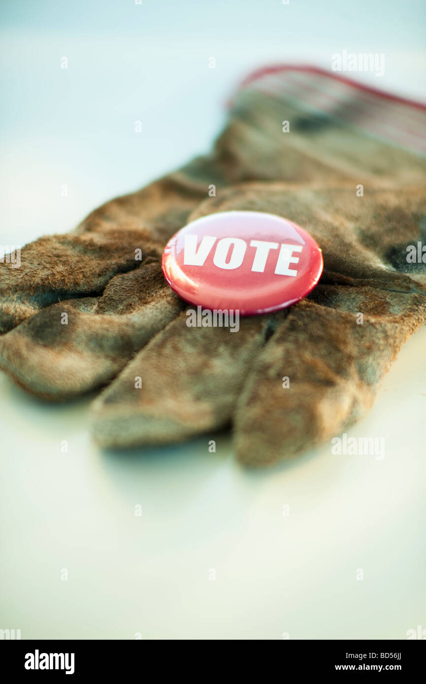 Un gant avec un bouton de vote sur elle Banque D'Images