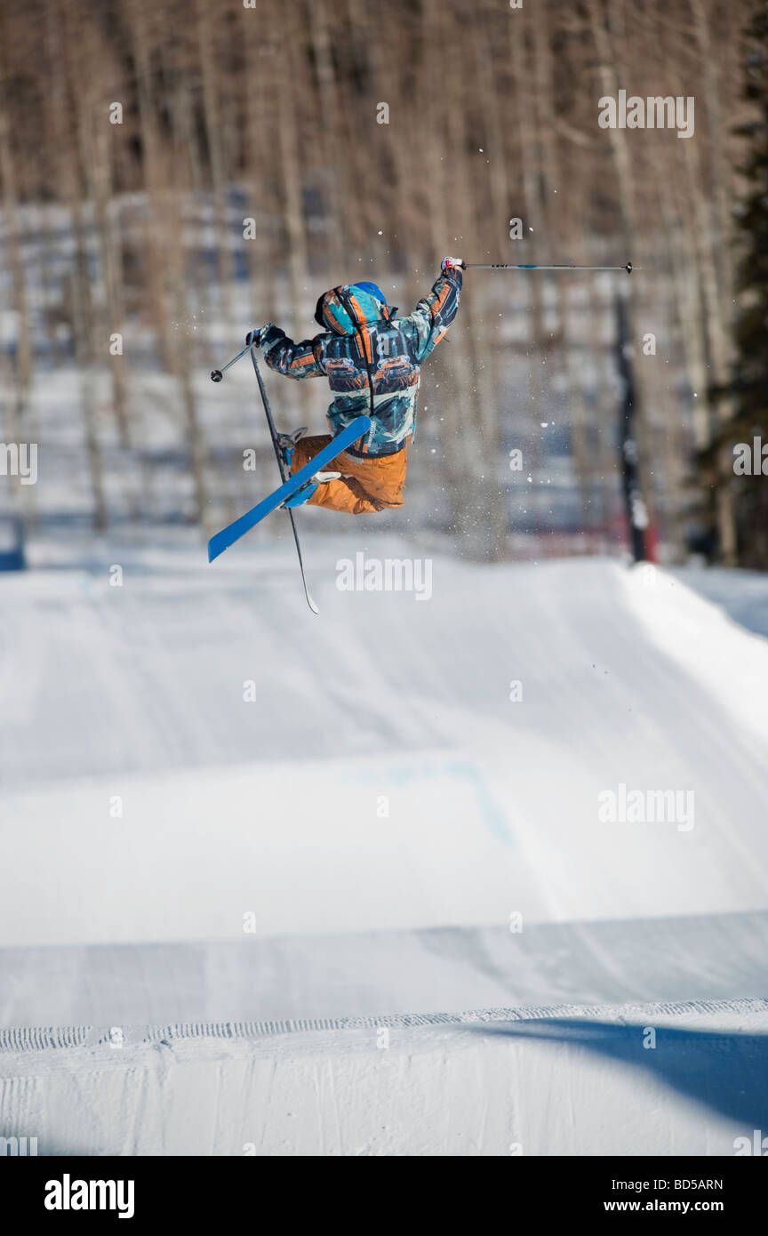 Un saut de ski alpin Banque D'Images