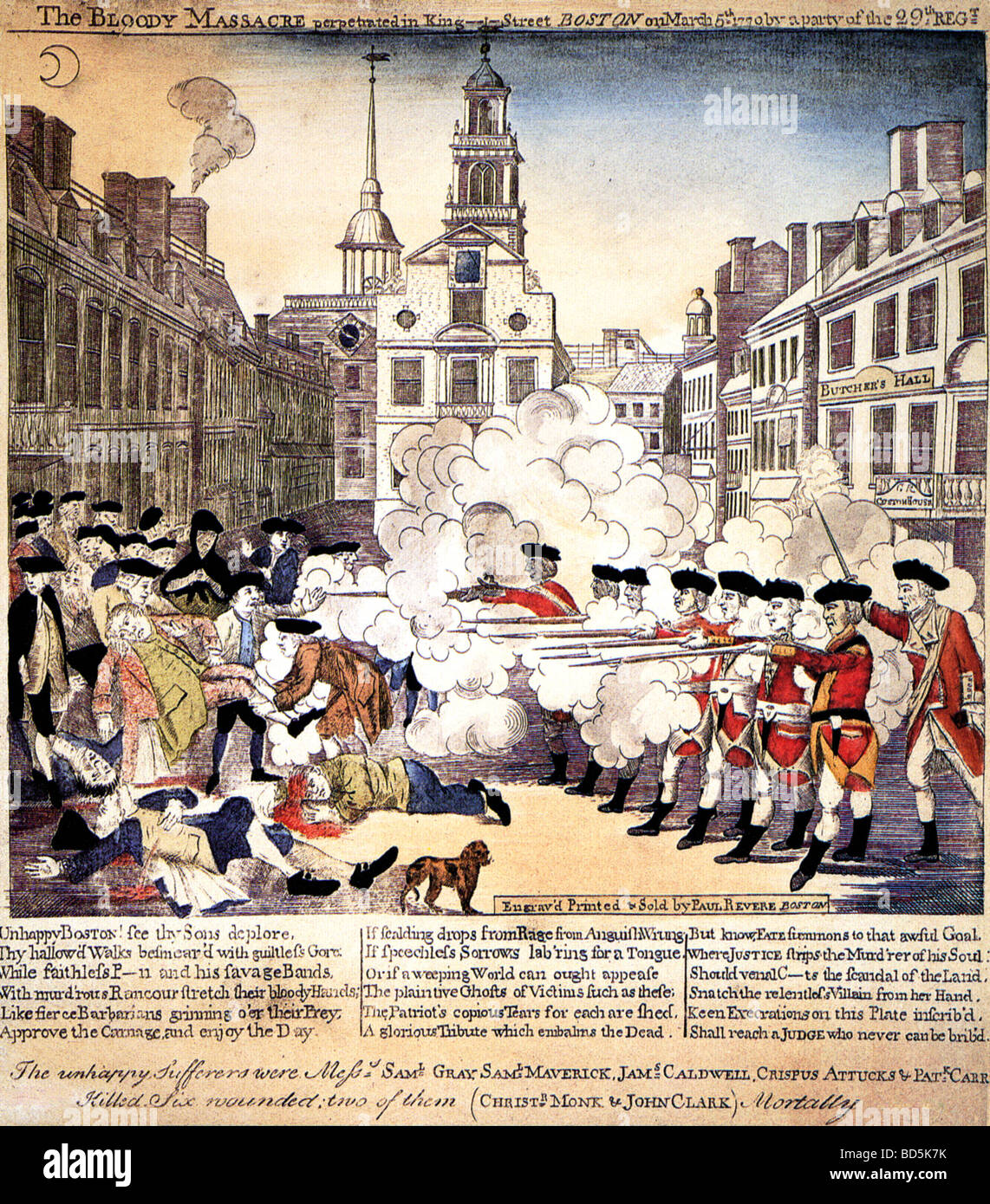 Le massacre de Boston le 6 mars 1770, gravé par Paul Revere Banque D'Images