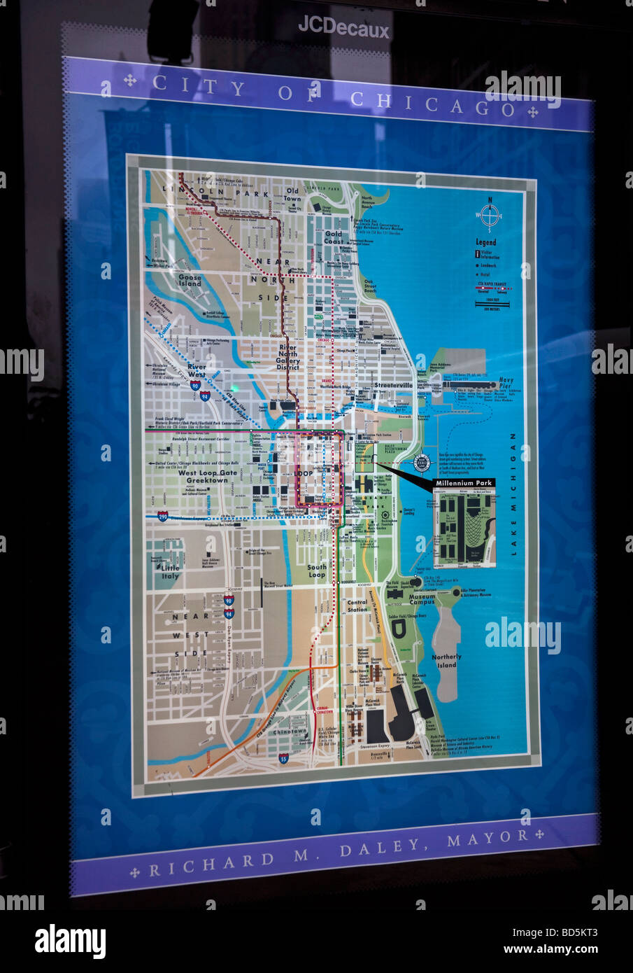 Plan de la ville derrière le verre de Chicago, Illinois, États-Unis Banque D'Images