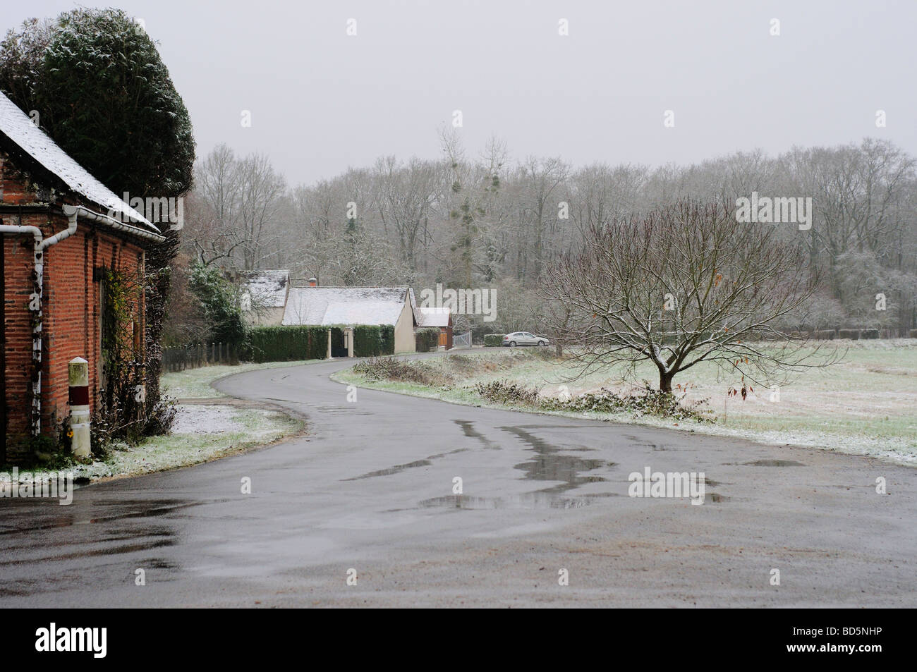 Route en hiver dans le Nord de la France Banque D'Images
