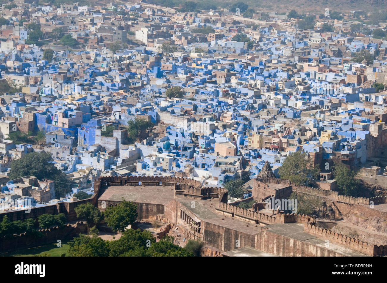 Le Fort Meherangarh, le majestueux Fort, vue sur le fort à l'extérieur des murs et des intérieurs somptueux,Jodpur,Ville,bleu,Rajasthan Inde Banque D'Images