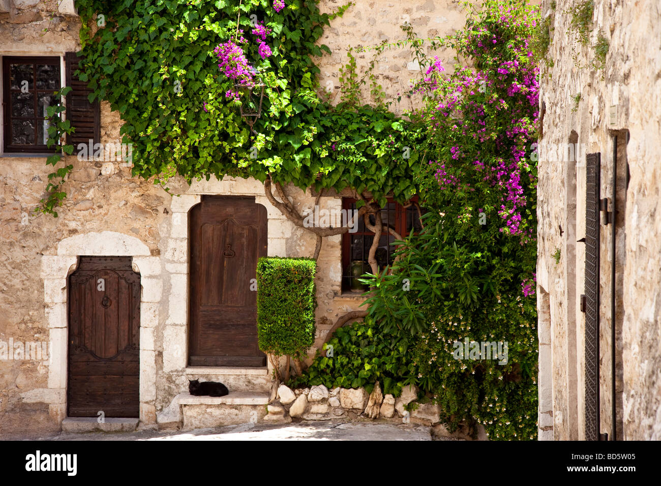 Les portes avant à la maison à St Paul de Vence, Provence France Banque D'Images