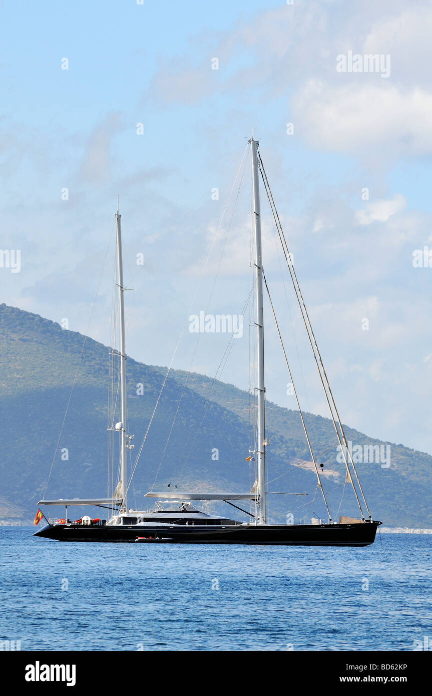 Paysage avec grand voilier à Îles Ioniennes Banque D'Images