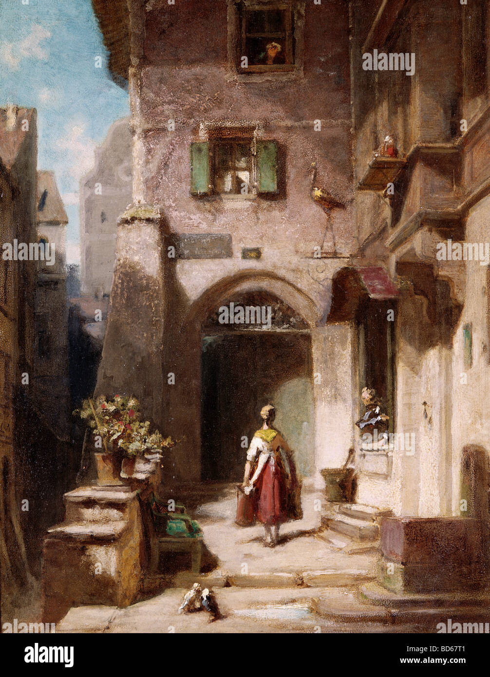 Beaux-arts, Spitzweg, Carl (1808 - 1885), peinture, "Bei der Storchenapotheke» (au Storchen pharmacie), huile sur carton, 2 Banque D'Images