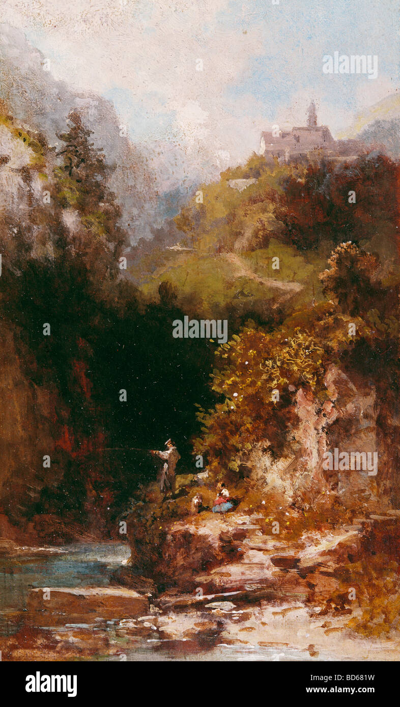 Beaux-arts, Spitzweg, Carl (1808 - 1885), peinture, "le pêcheur", Galerie Nusser, Munich, Karl, allemand, de style Biedermeier, xixe siècle Banque D'Images