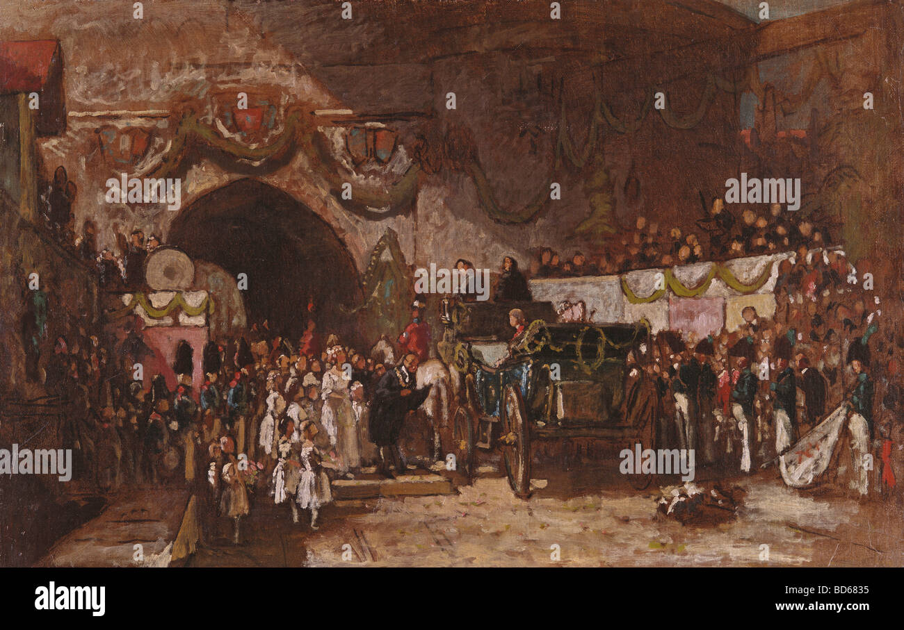 Beaux-arts, Spitzweg, Carl (1808 - 1885), peinture, 'erenissimi Ankunft', collection privée, Karl, allemand, de style Biedermeier, 19e Banque D'Images