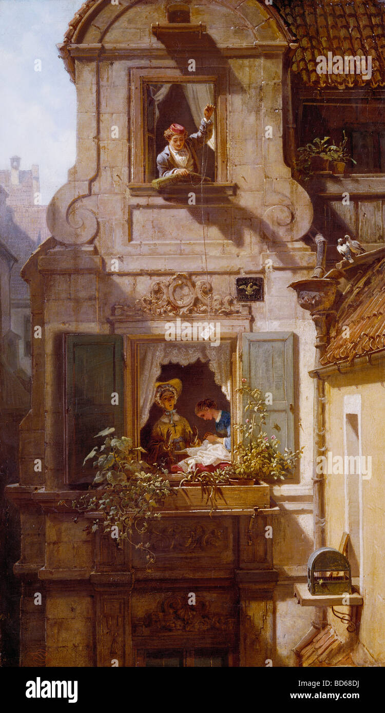 Beaux-arts, Spitzweg, Carl (1808 - 1885), peinture, 'Der abgefangene Liebesbrief' (La lettre d'amour interceptés), huile sur toile Banque D'Images