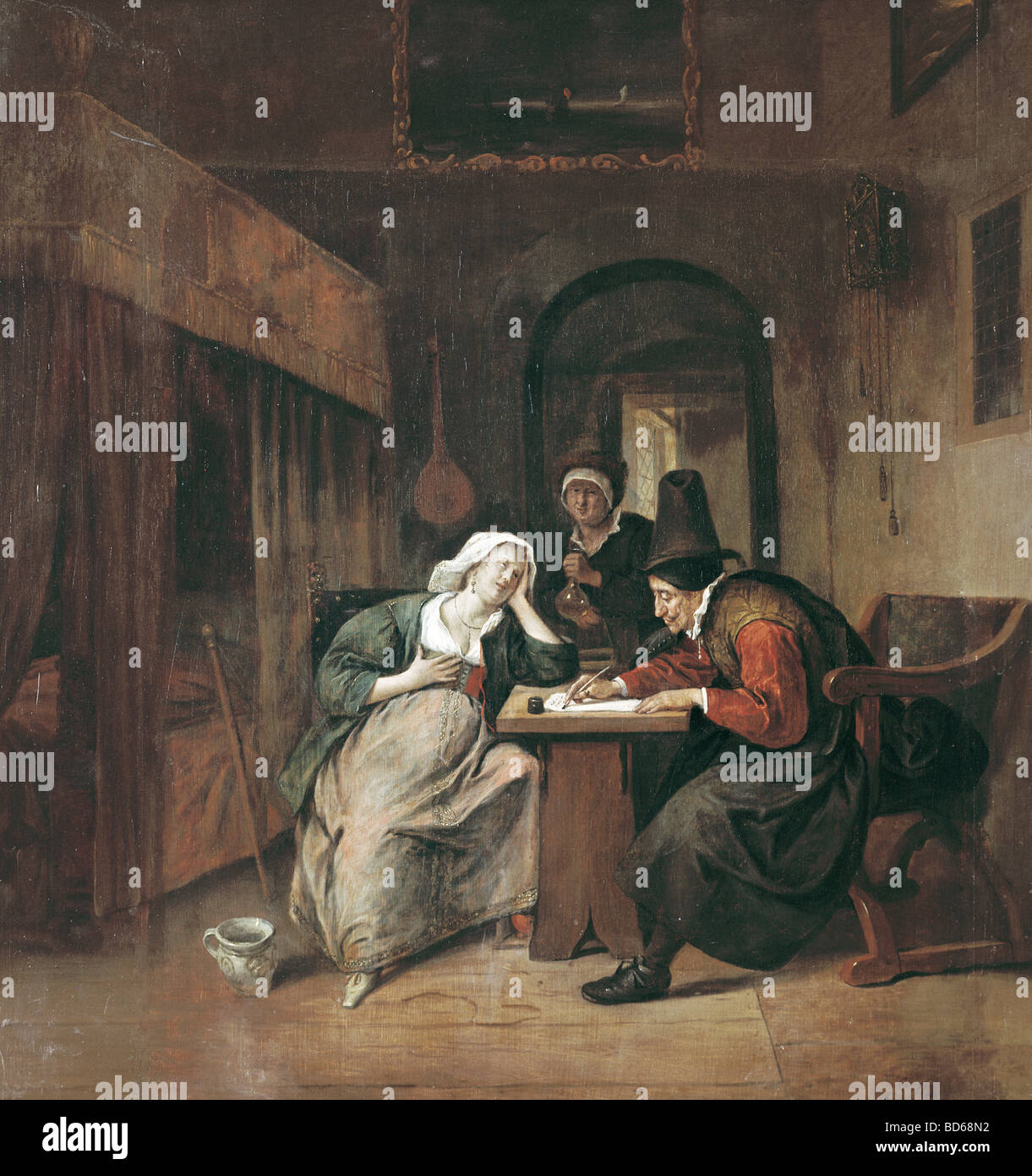 Beaux-arts, Steen, Jan (1626 - 3.2.1679), peinture, 'une femme au foyer de maladie', Narodni Galerie, Prague, flamand, néerlandais, Baroque, doct Banque D'Images