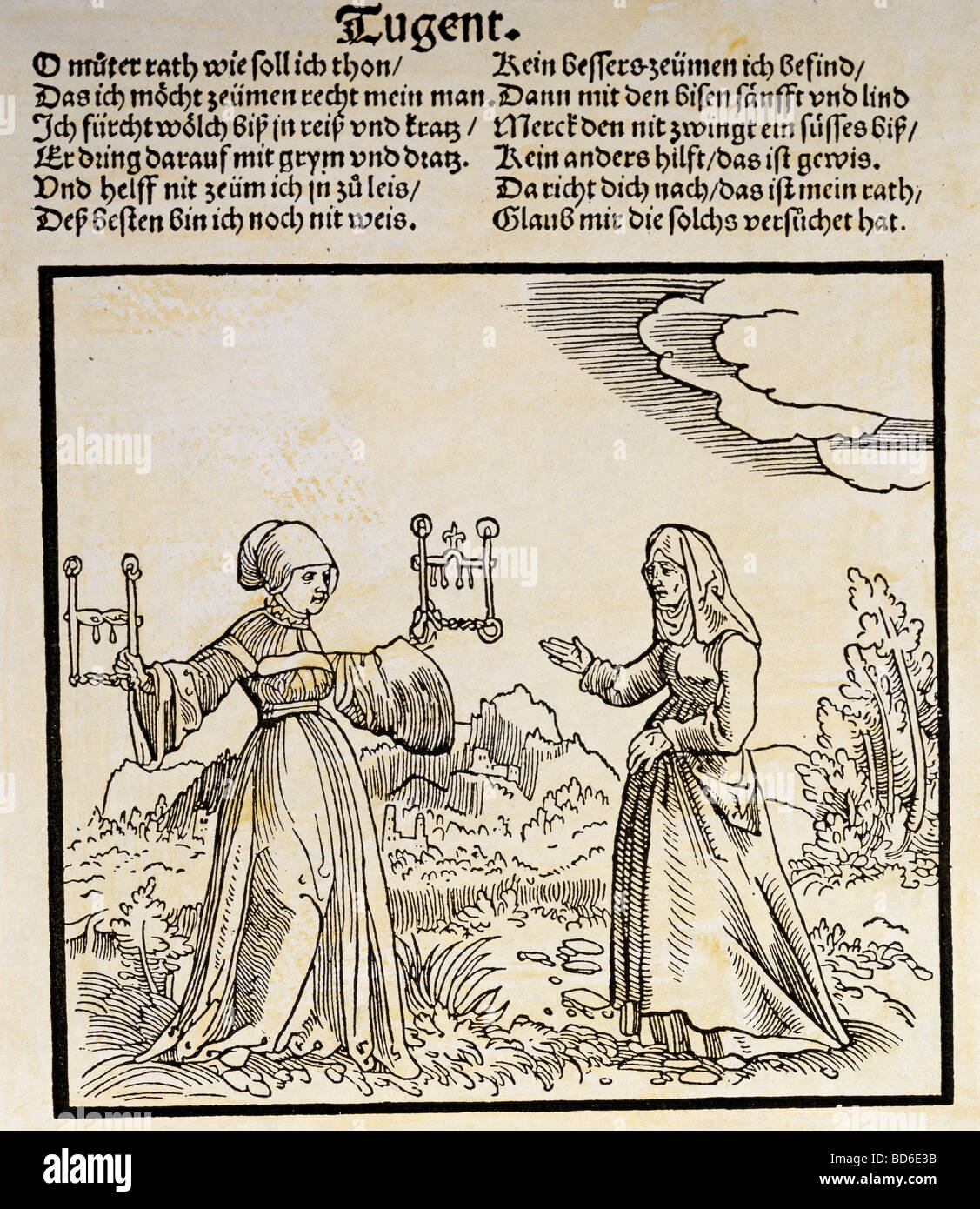 Les gens, les femmes, 16ème - 18ème siècle, "vertu", gravure sur bois, le sud de l'Allemagne, première moitié du 16ème siècle, collection privée, Banque D'Images