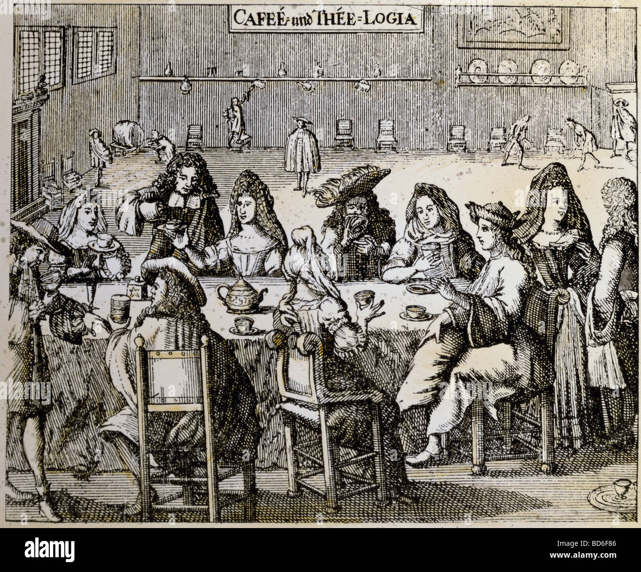 Gastronomie, café, 'Thee-Logia und Cafee servent une grande variété de' (café et thé), gravure sur cuivre, l'Allemagne, deuxième moitié du 17ème siècle, collection privée, l'artiste n'a pas d'auteur pour être effacé Banque D'Images