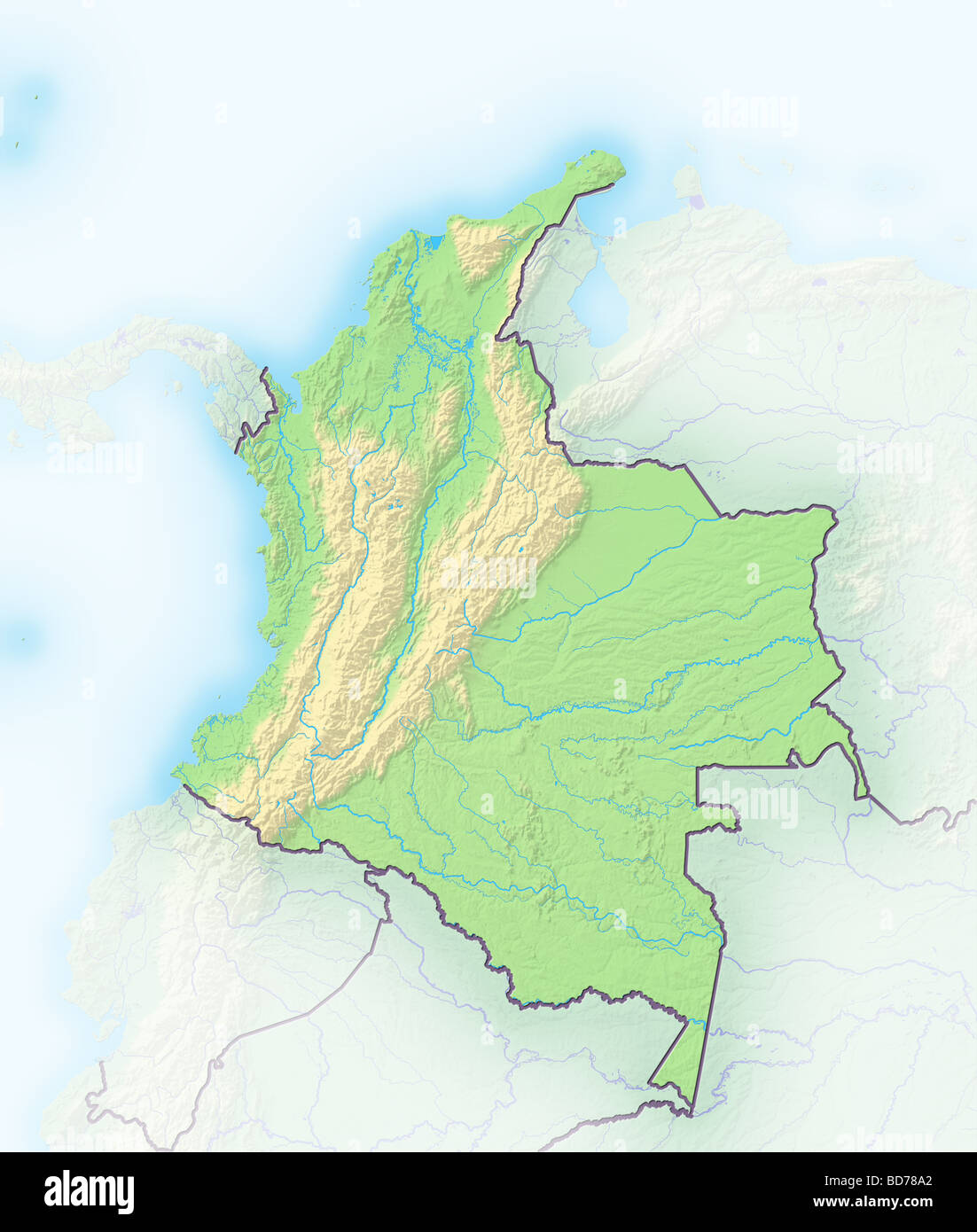 La Colombie, relief ombré carte. Banque D'Images