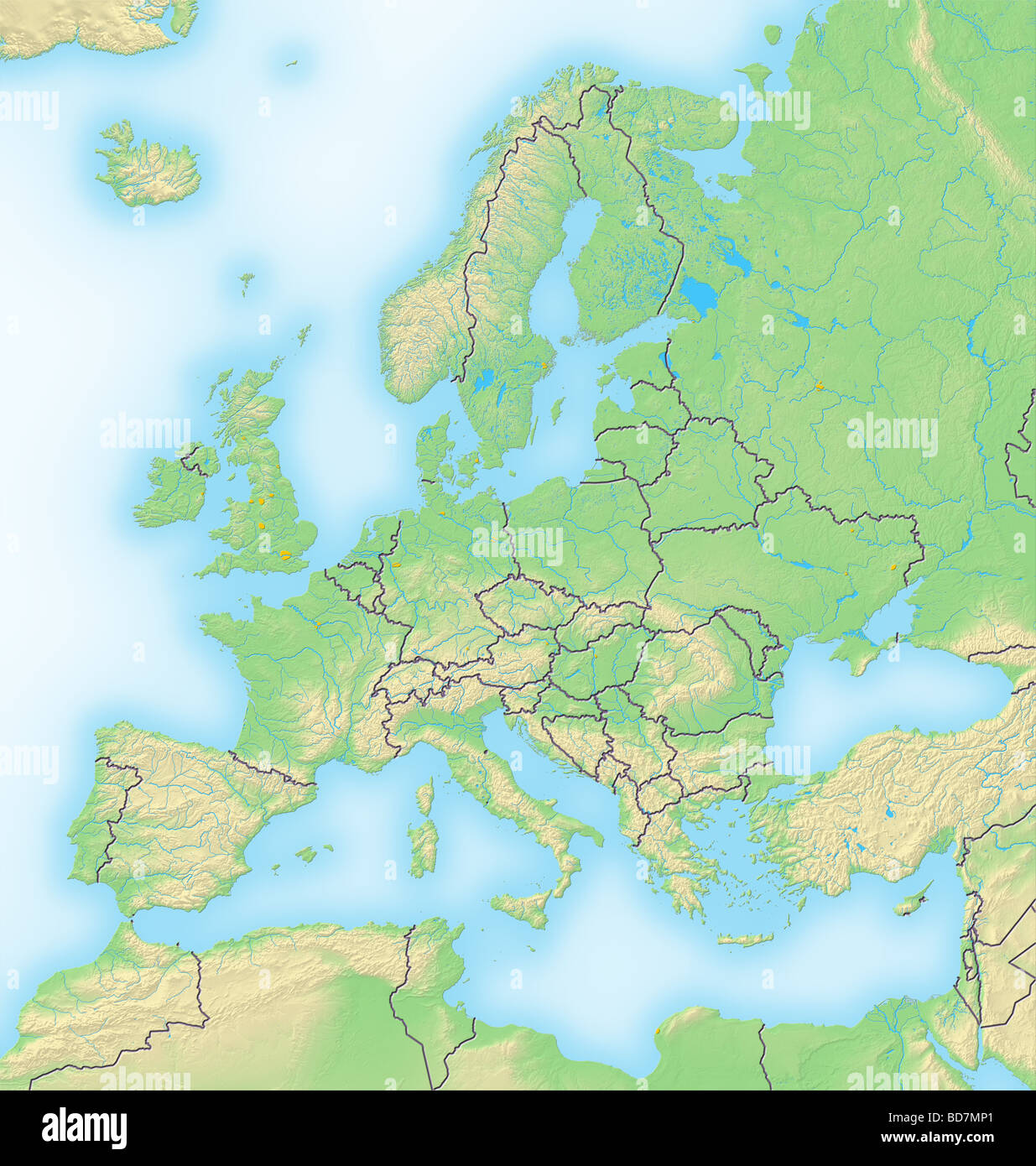 L'Europe, carte en relief ombré. Banque D'Images