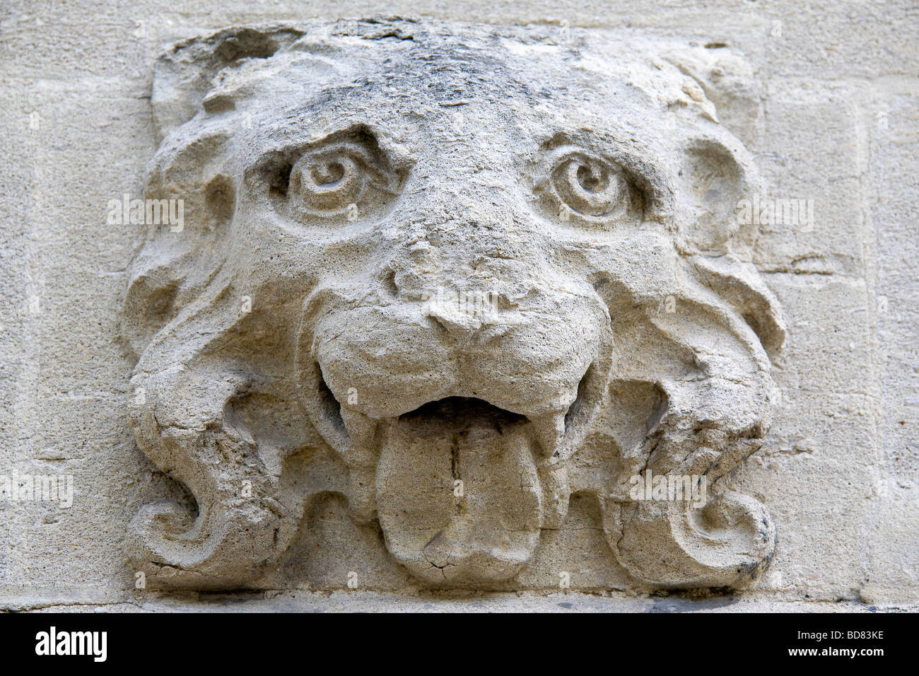 Tête de lion sculpté Dopey, St Giles, Oxford Banque D'Images