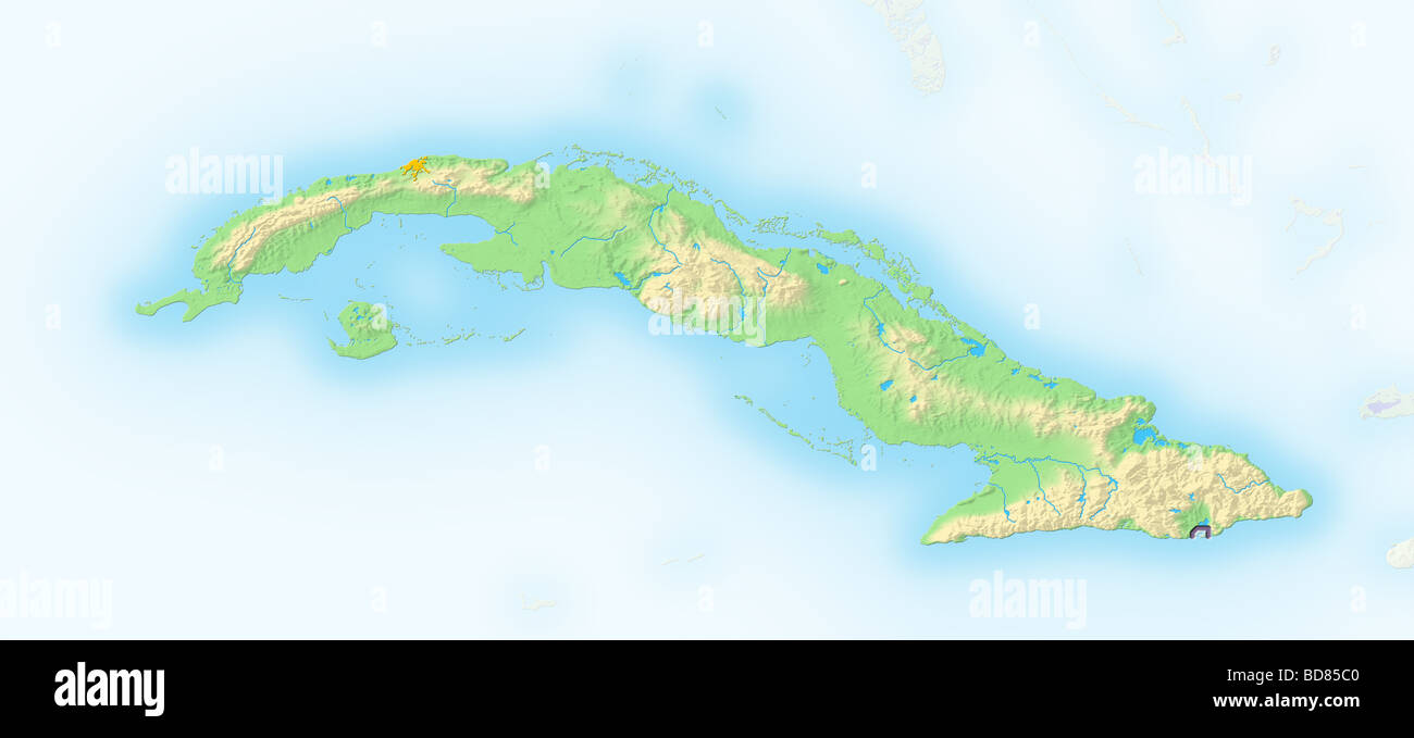 Cuba, carte en relief ombré. Banque D'Images