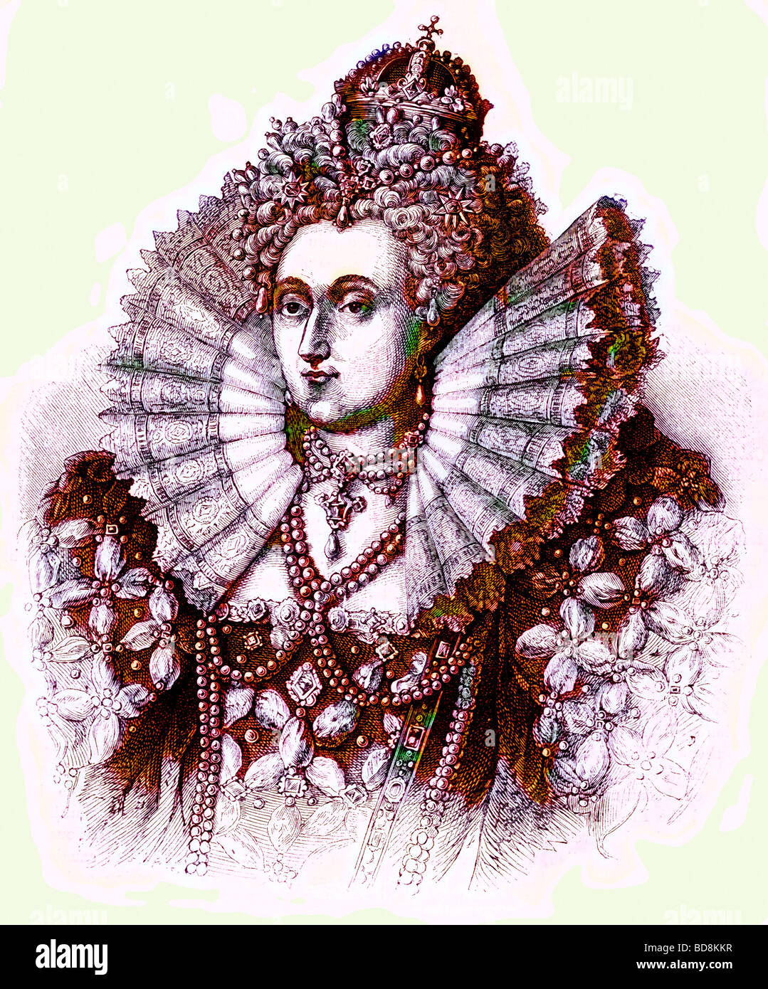 La reine Elizabeth Illustration de John Cassell s Illustrated History of England W Kent 1857 1858 Banque D'Images