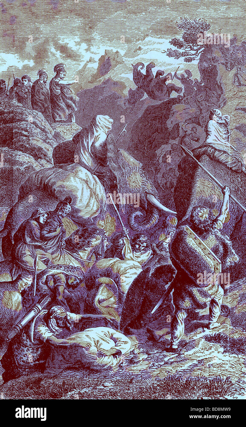 Hannibal traversant les Alpes en Italie Illustration de l'histoire illustrée du monde Ward Lock c 1880 Banque D'Images