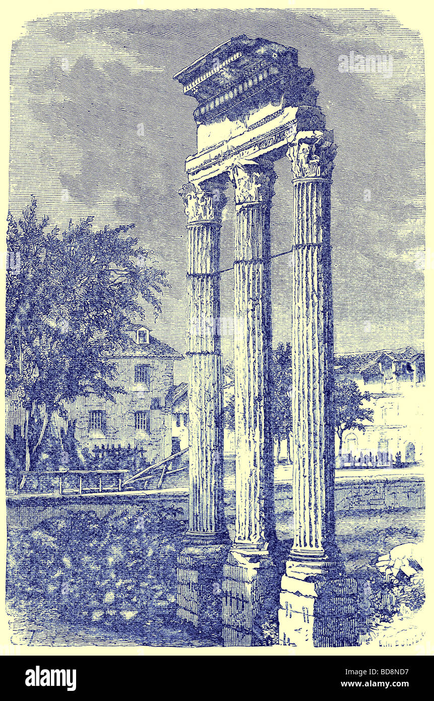 Les trois colonnes du Temple de Castor Illustration de l'histoire de Rome par Victor Duruy Kegan Paul Co 1884 tranchée Banque D'Images