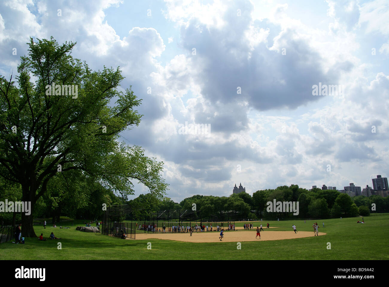 Les gens jouer au baseball dans Central Park, NY Banque D'Images