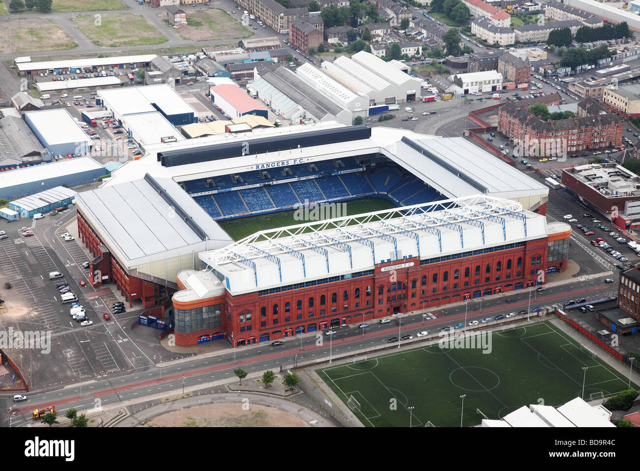Vue aérienne de l'Ibrox Stadium, domicile des Rangers F.C Banque D'Images