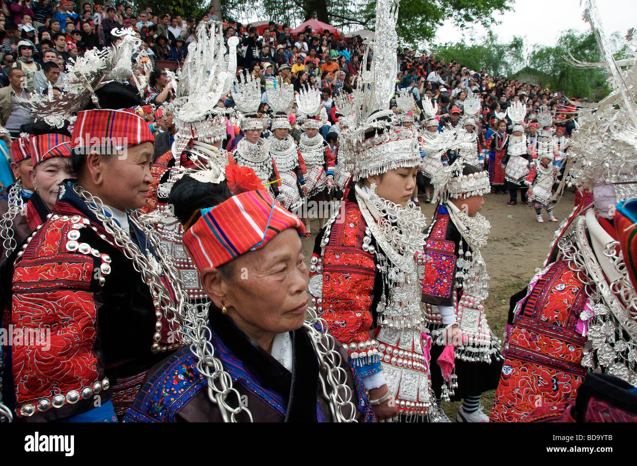 Les femmes Miao au Festival Tambour Shidong Guizhou Province Chine Banque D'Images
