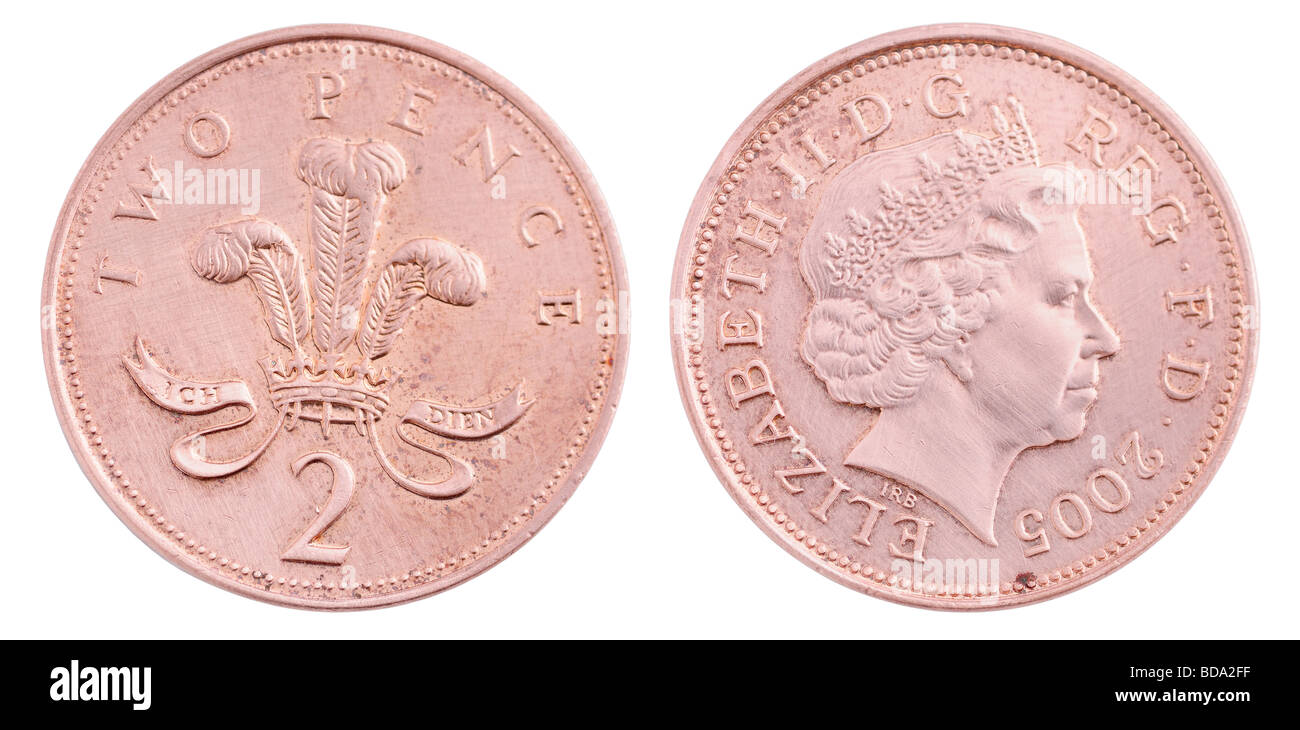 La deux pence coin isolé sur fond blanc Banque D'Images