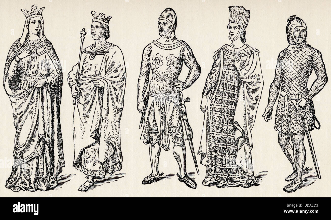 Costumes du xiiie siècle, les rois et les nobles espagnols. Banque D'Images