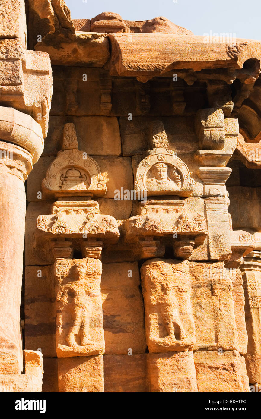 Ruines d'un temple, Pattadakal, Bagalkot, Karnataka, Inde Banque D'Images