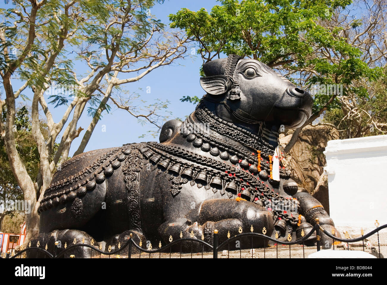 Statue de Nandi le taureau dans un temple, Temple Chamundeswari, Chamundi Hills, Karnataka, Inde Banque D'Images