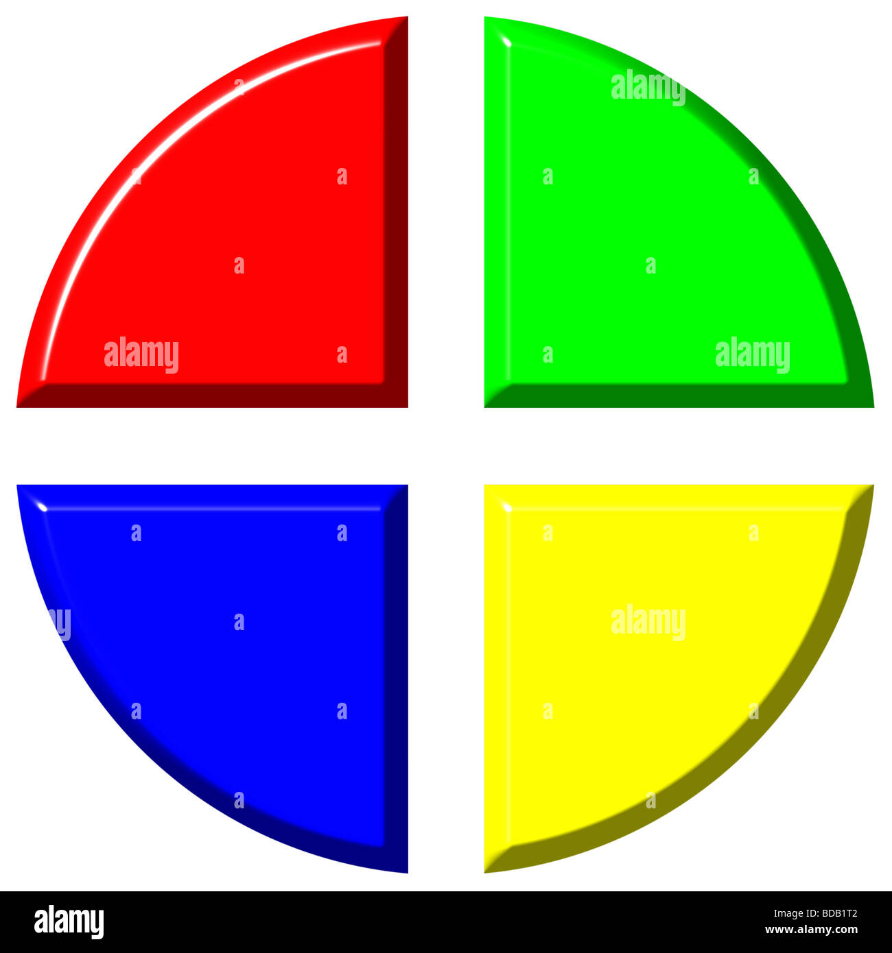 Graphique à secteurs colorés en 3d avec quatre portions égales Banque D'Images