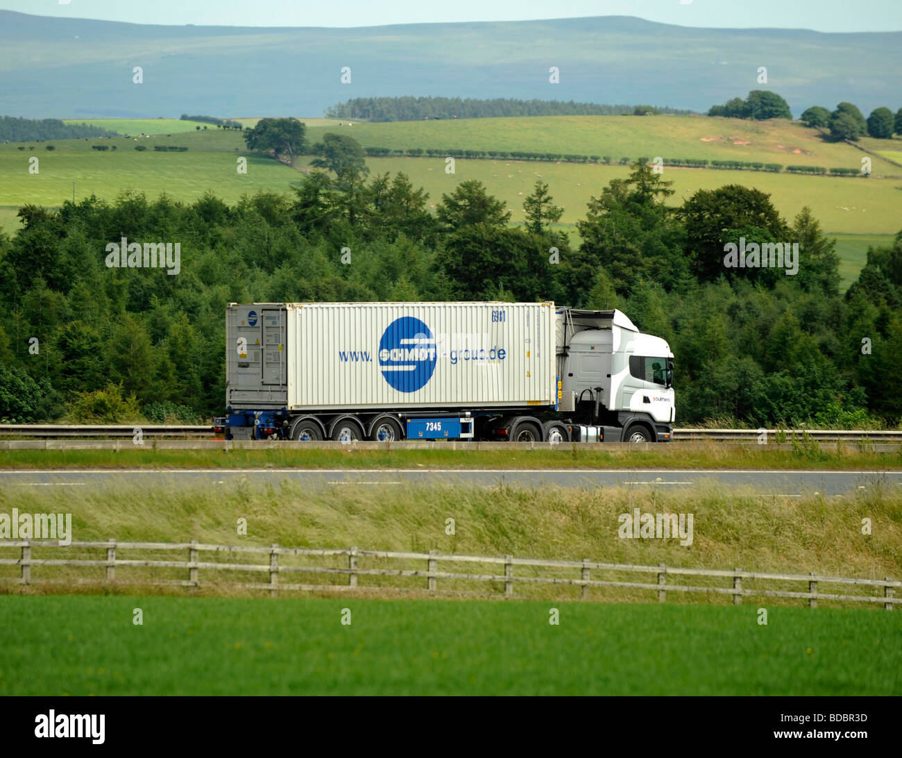 Camion Scania Bulmers avec emballage Groupe Schmidt Banque D'Images
