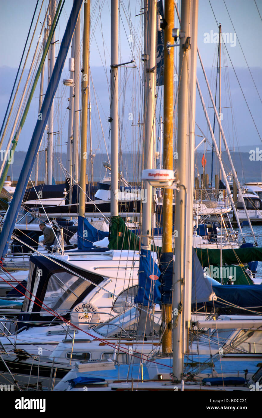 Marina Lymington Hampshire UK mâts des bateaux pontons Banque D'Images