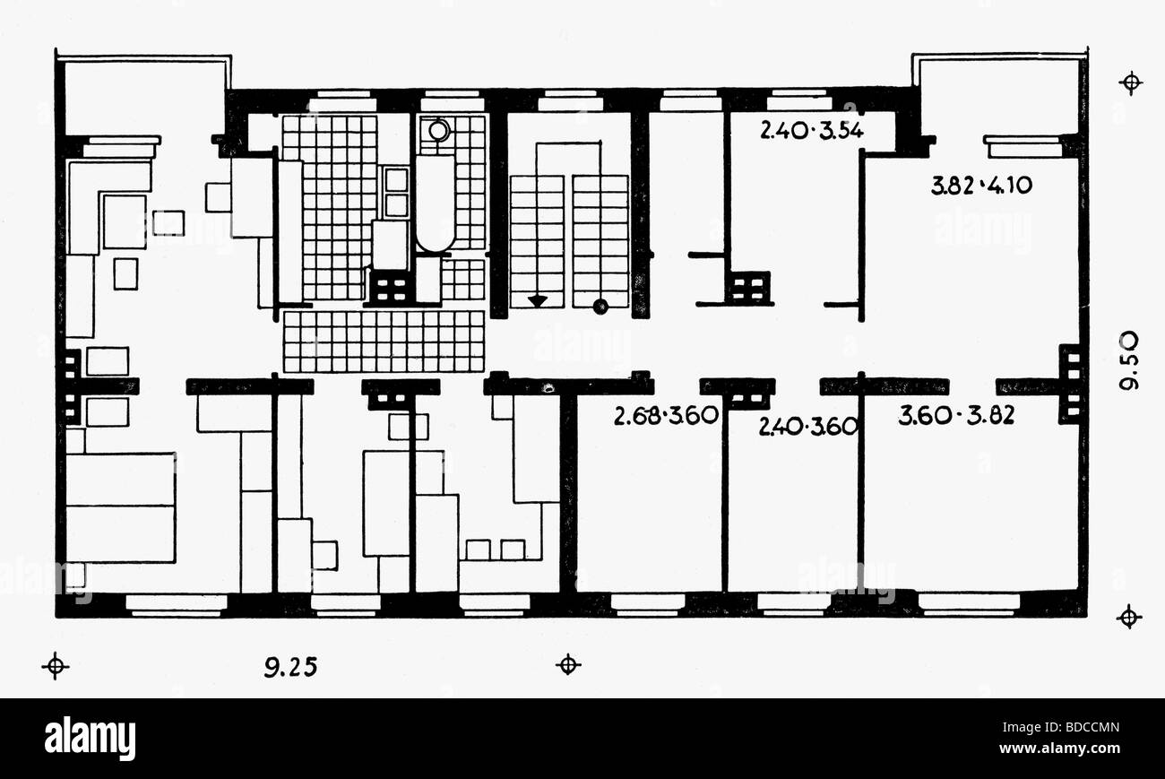 Événements, National socialisme / Nazisme, architecture, Allemagne, Berlin, Nord Charlottenburg, plan d'étage 2 2/2 pièces appartement, 68,03 mètres carrés, conçu par City Main Planning Office, vers 1938, Banque D'Images