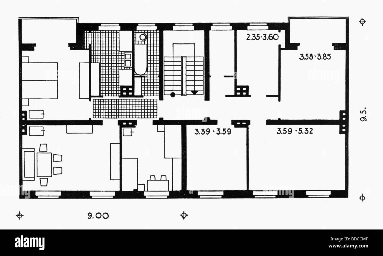 Événements, National socialisme / Nazisme, architecture, Allemagne, Berlin, Nord Charlottenburg, plan d'étage Appartement de 3 pièces, 65,73 m², conçu par City Main Planning Office, vers 1938, Banque D'Images