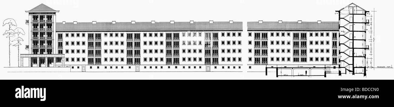 Événements, socialisme national / nazisme, architecture, Allemagne, Berlin, Nord Charlottenburg, développement à l'espace vert au nord de la grande place, vue de l'Ouest, conçu par le Bureau principal de planification, vers 1938, Banque D'Images