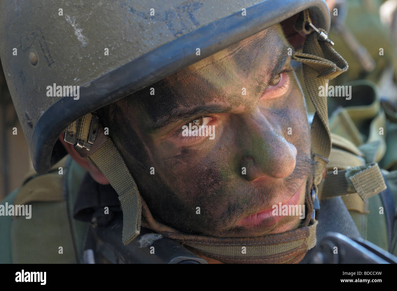 Portrait d'un soldat israélien Tsahal camouflés, Israël Banque D'Images