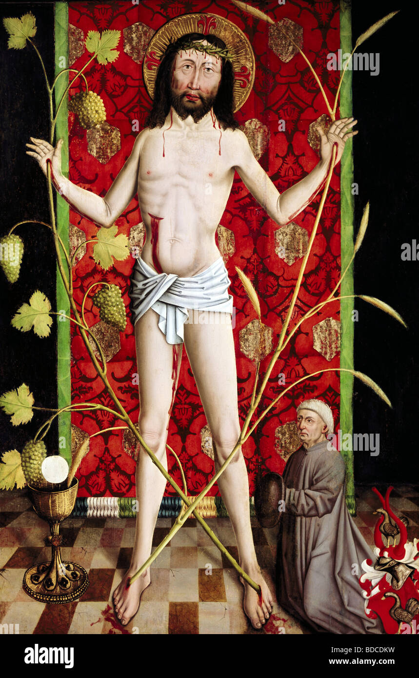Beaux-arts, Herlin, Friedrich, 1430 - um um (1500), peinture 'Christ comme homme de douleur", huile sur bois, 156 x 106 cm, epitaph, N Banque D'Images