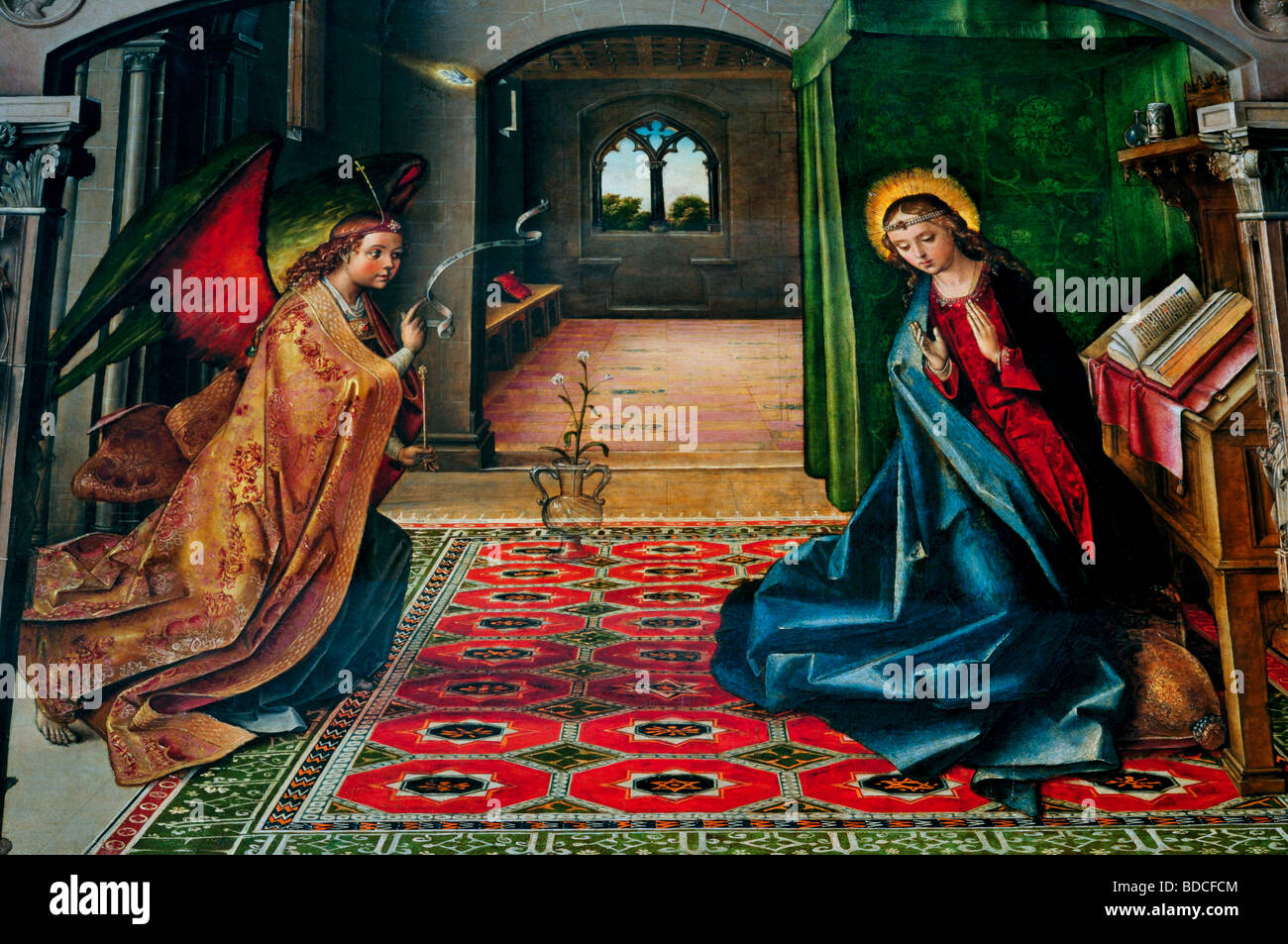 Espagne, Burgos : Peinture de l'Annonciation de la Vierge Marie dans le monastère Cartuja de Miraflores Banque D'Images