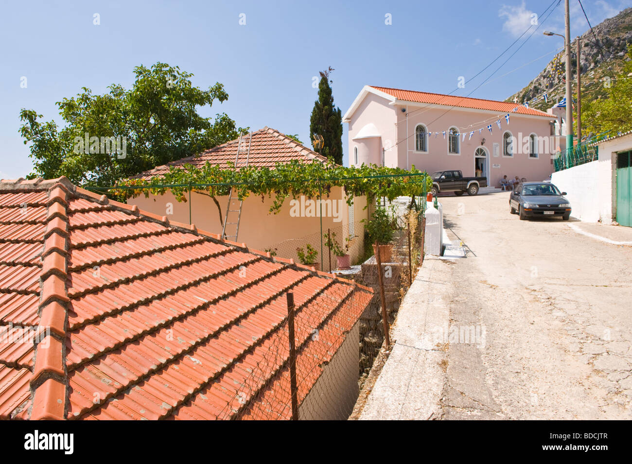 Église de la Vierge Marie où le festival annuel des serpents est tenue à Arginia sur l'île grecque de Céphalonie, Grèce GR Banque D'Images