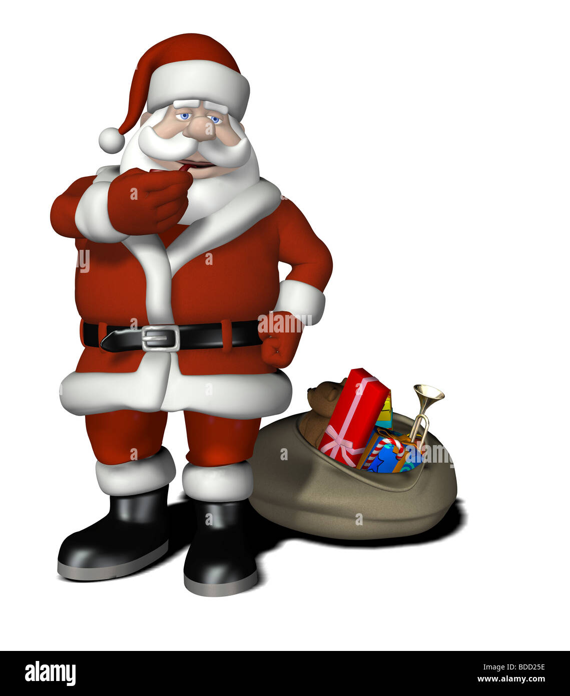 Père Noël avec des cadeaux et l'arbre de Noël cartoon Banque D'Images