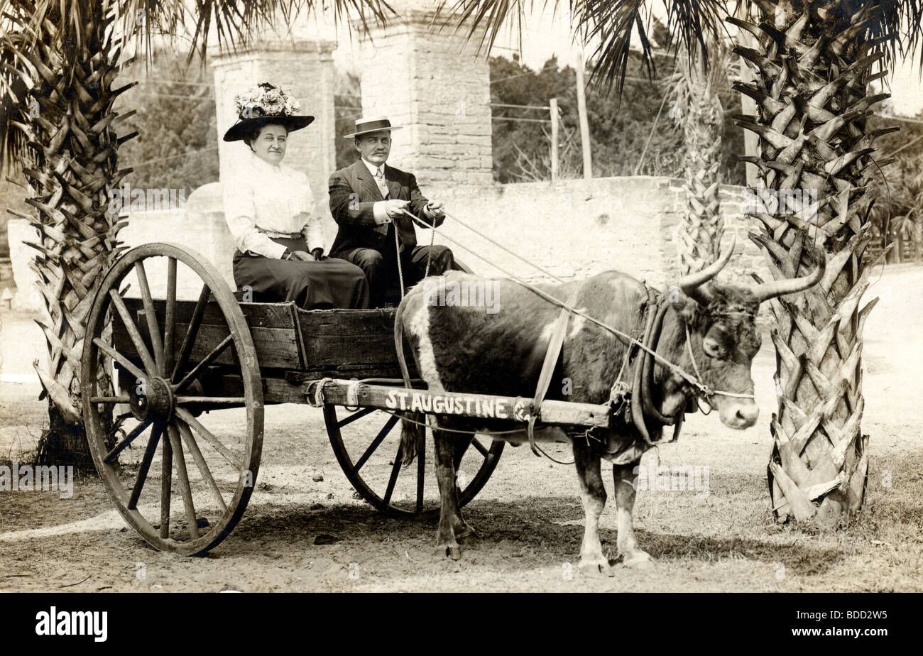 Les touristes en Floride qui pose du photographe Panier Bull Prop Banque D'Images