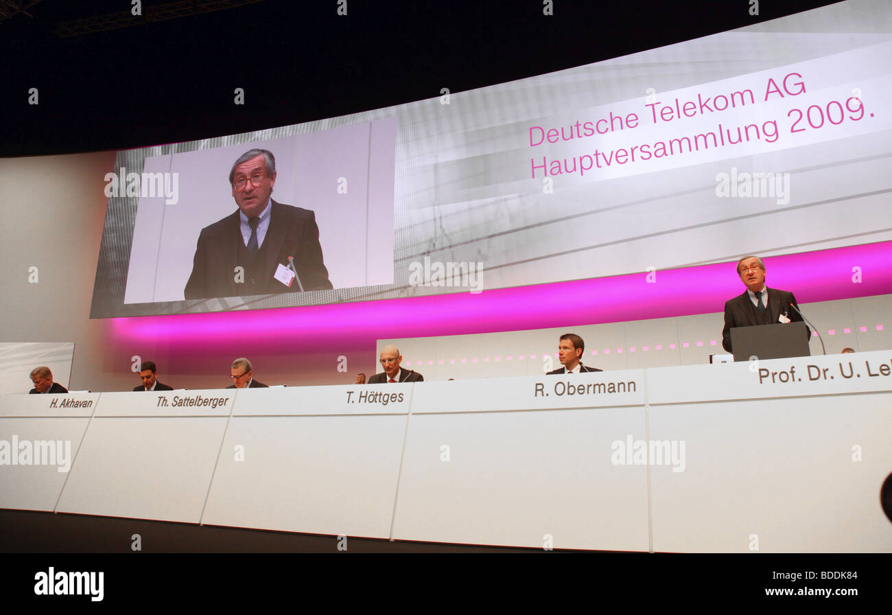 Deutsche Telekom , assemblée annuelle des actionnaires, Cologne. Banque D'Images