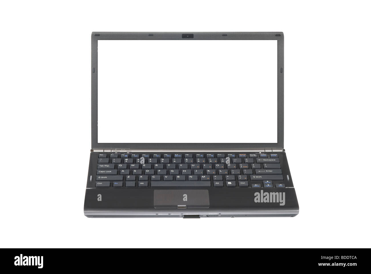 Un ordinateur portable avec chemin de détourage autour de l'écran permet aux concepteurs d'insérer une image derrière l'écran ou placez copie sur elle. Banque D'Images