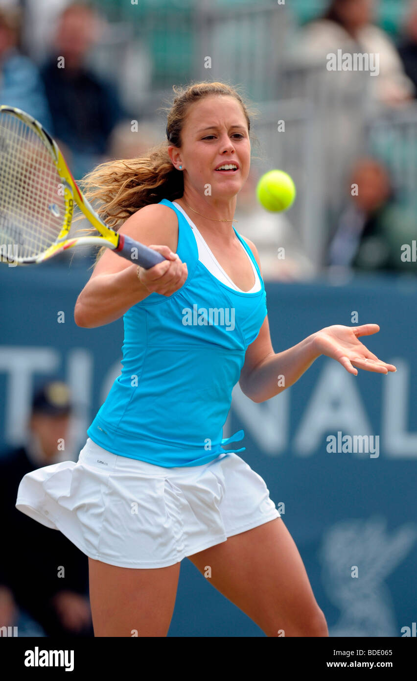 Michelle Larcher de Brito en action au tournoi de tennis international de Liverpool 2009. Alan Edwards Photo© Banque D'Images