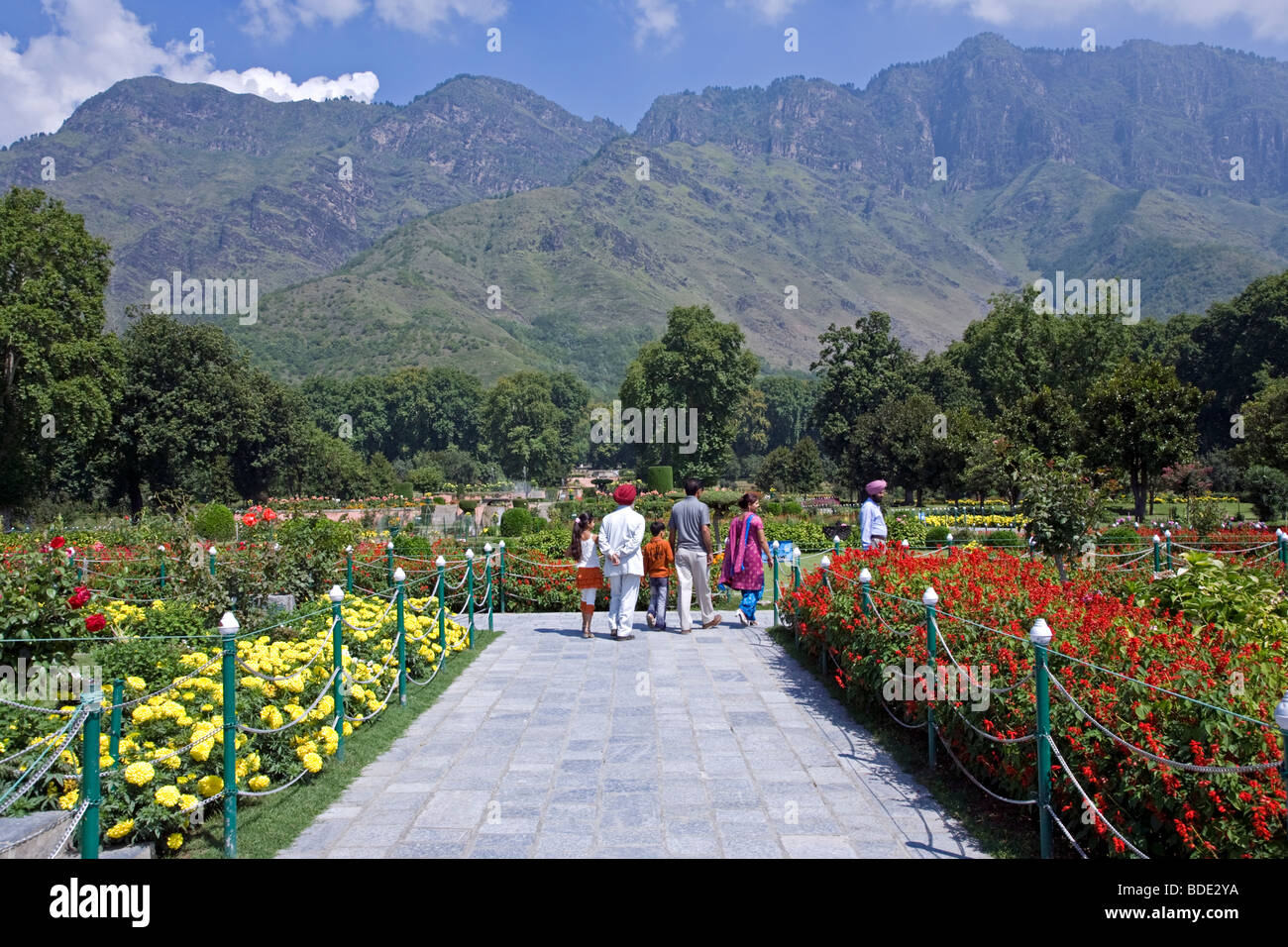 Nishat jardin Moghol. Srinagar. Le cachemire. L'Inde Banque D'Images