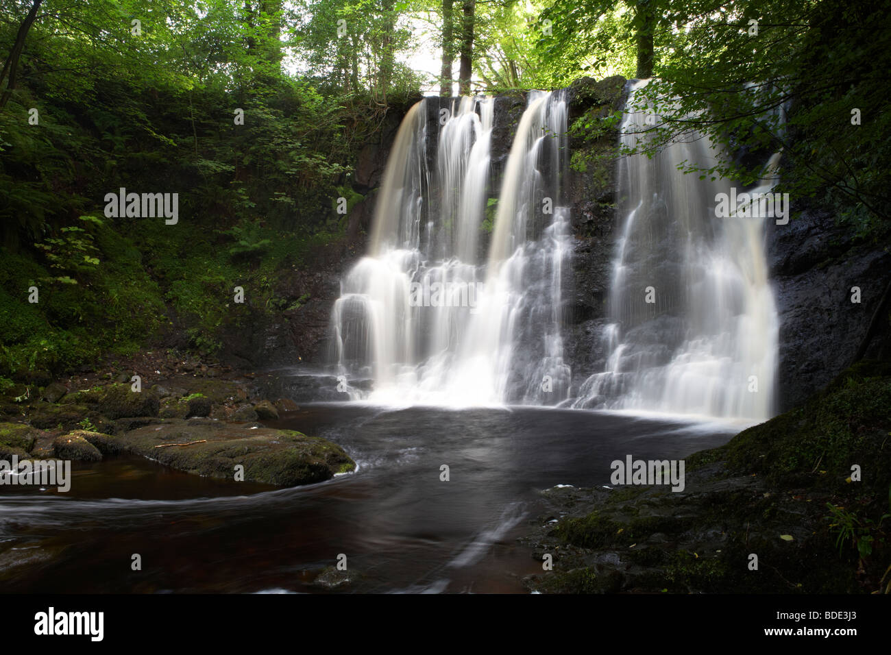 Ess-na-crub cascade sur la rivière inver glenariff Forest Park dans le comté d'Antrim en Irlande du Nord uk Banque D'Images