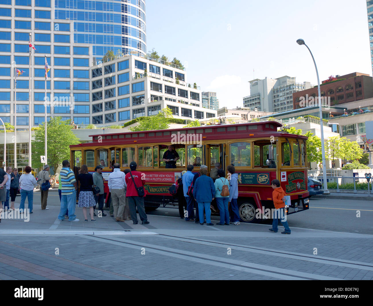 La reproduction trolleybus de la ville de Vancouver en Colombie-Britannique, Canada Banque D'Images