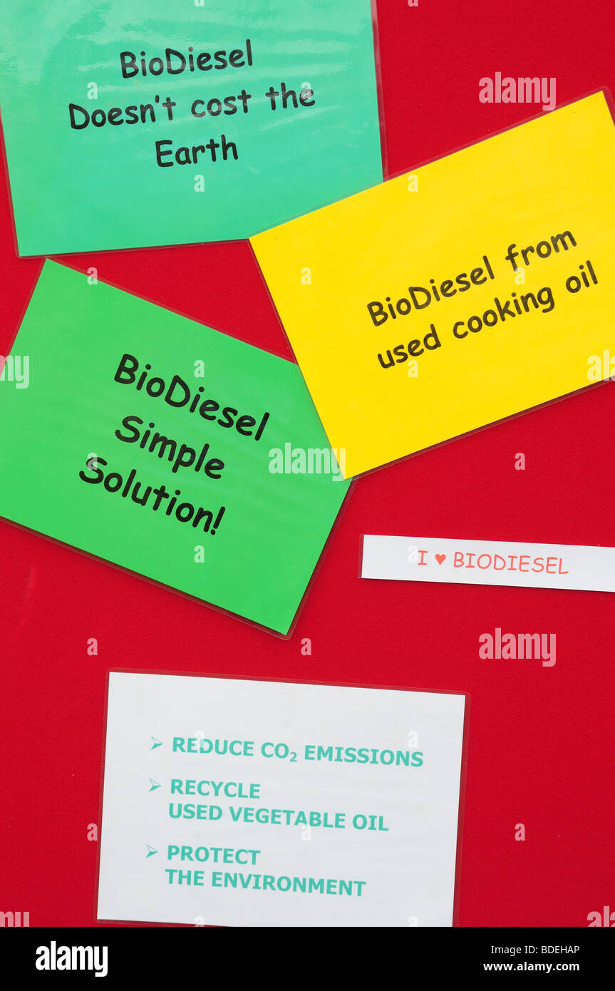 Publicité signe du biodiesel fabriqué à huile végétale usagée Pontardawe Glamorgan Wales Cymru UK Banque D'Images