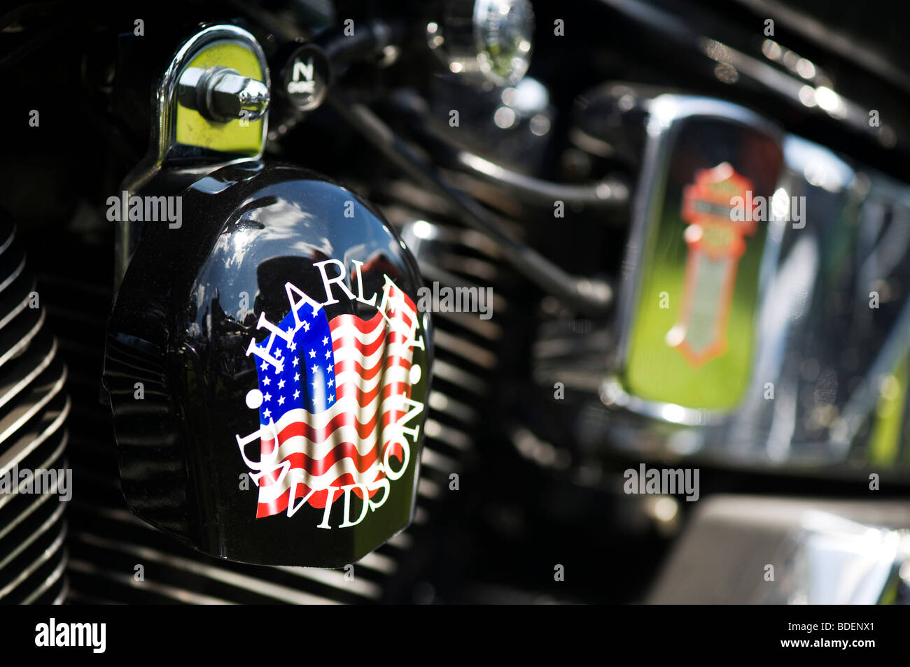 Moto Harley Davidson, avec des travaux de peinture personnalisée drapeau américain Banque D'Images