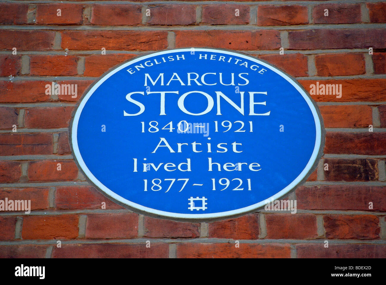 Blue plaque marquant l'ancienne résidence de l'artiste marcus stone, à Kensington, à l'ouest de Londres, Angleterre Banque D'Images
